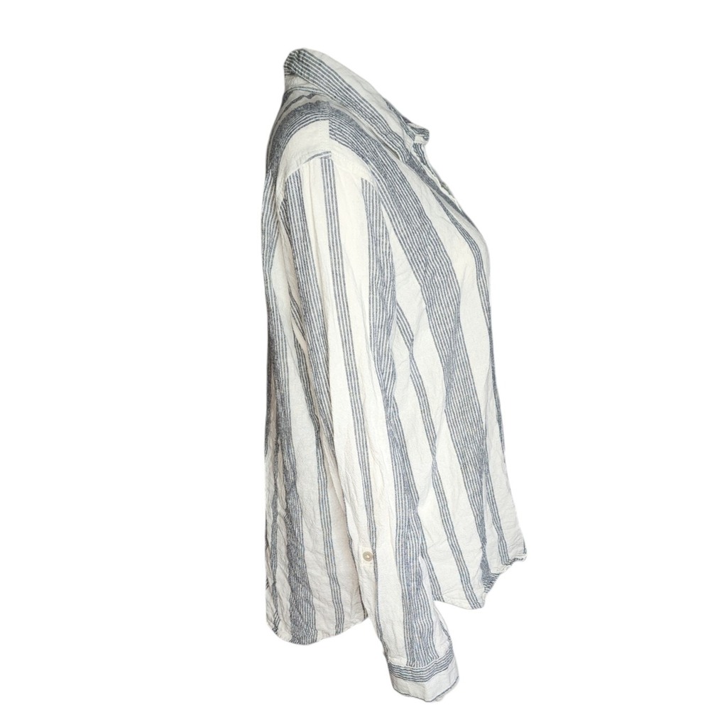 Orvis Linen Shirt Womens Size XL Blue White Striped Long Sleeve Coastal Classic - Picture 4 of 6